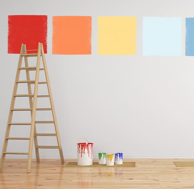 Malerarbeit an der Wand durch verschiedene Farben in quadratischer Form